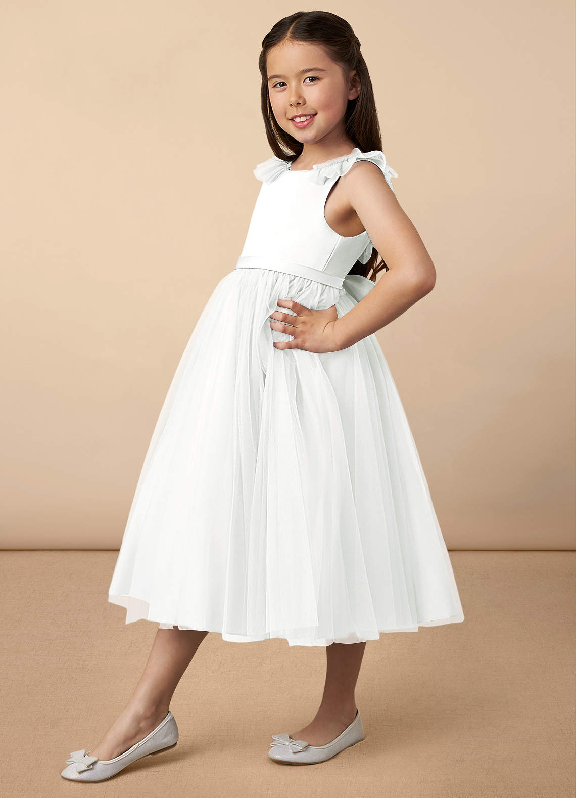 Azazie Dolly Ivory A Line Bow Tulle Dress Azazie