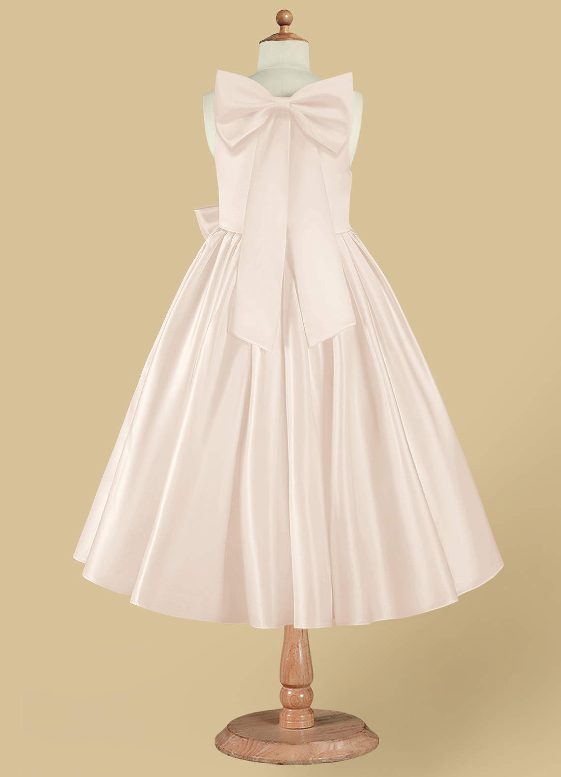 White Alabaster Azazie Bo Peep A Line Bow Matte Satin Knee Length Dress