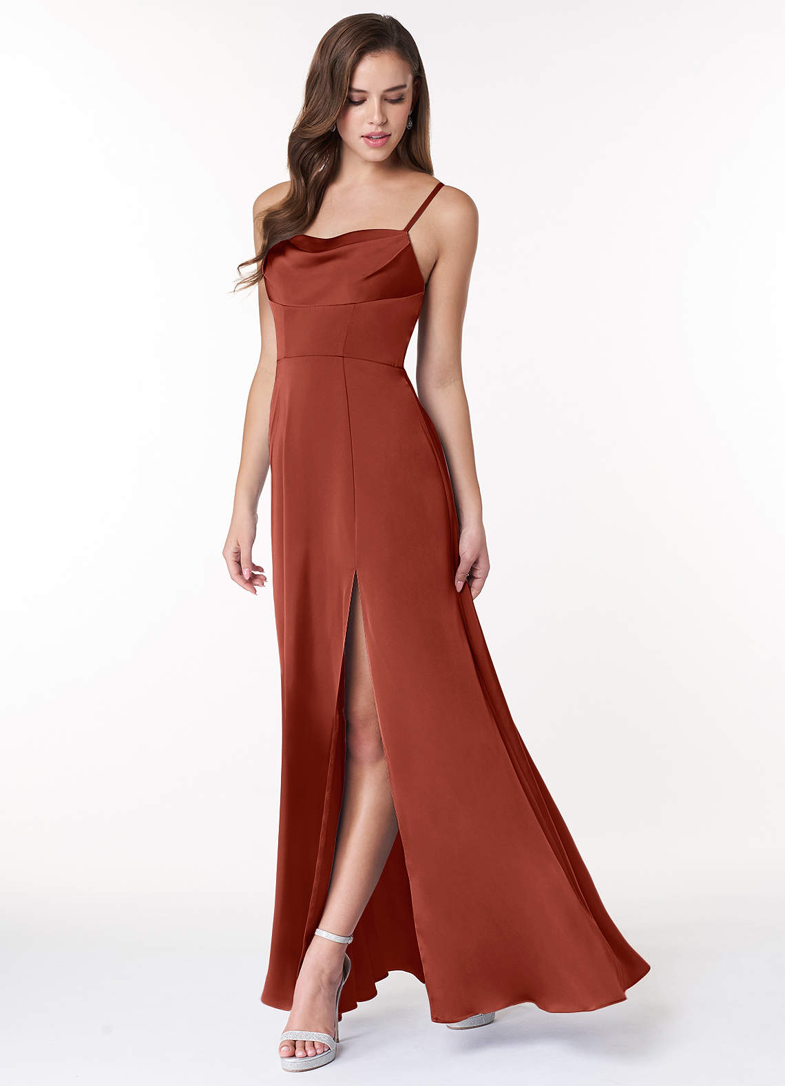 Terracotta Azazie Clove Stretch Satin Dress Bridesmaid Dresses Azazie