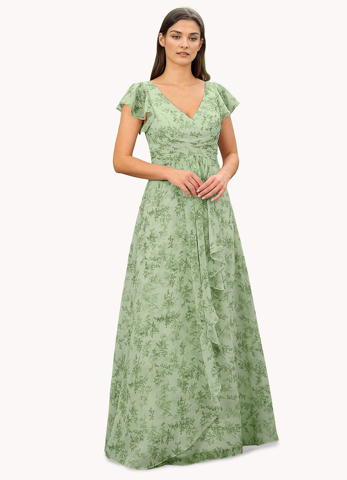 Azazie Omari Green Fern Floral Bridesmaid Dresses Azazie