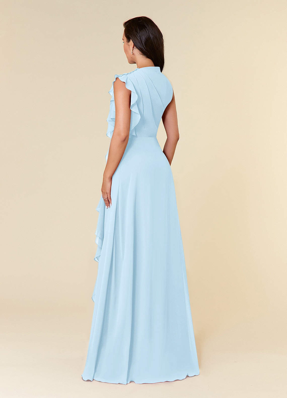 Azazie Narine Sky Blue A Line High Neckline Pleated Chiffon Dress Azazie