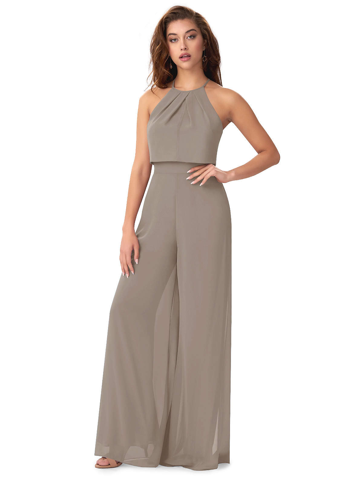 Taupe Azazie Kenzi Jumpsuit Jurken Voor Bruidsmeisjes Azazie