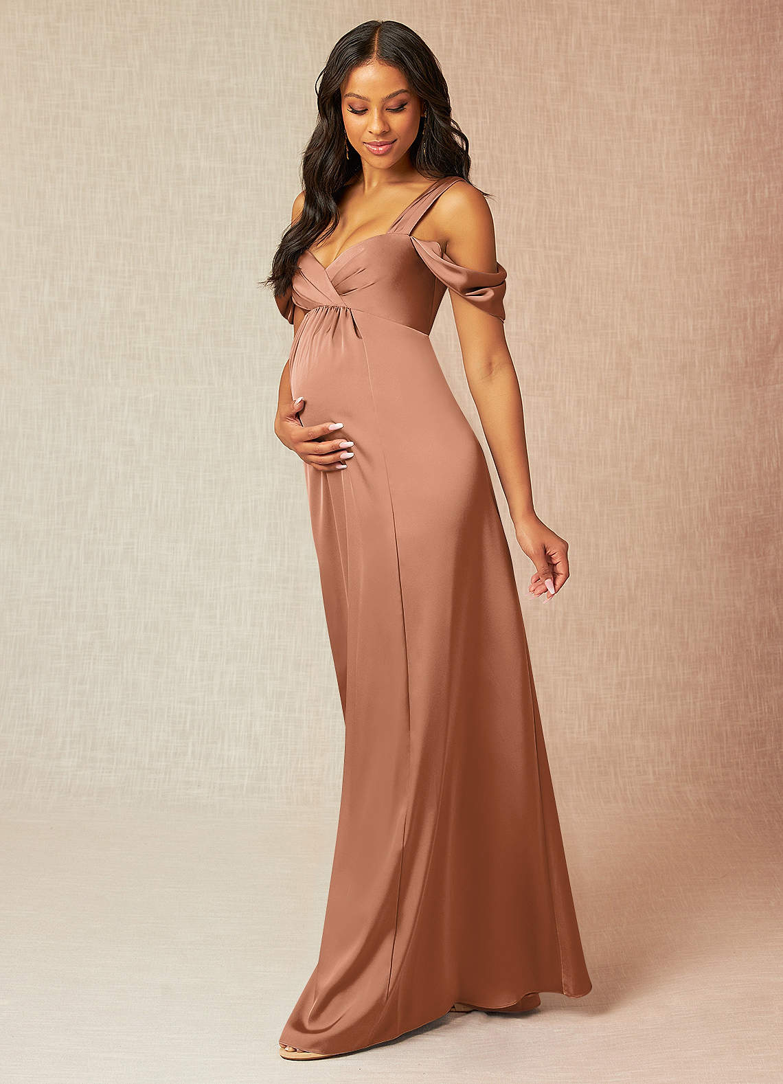 Bronzer Azazie Rhea Stretch Satin Dress Maternity Bridesmaid Dresses