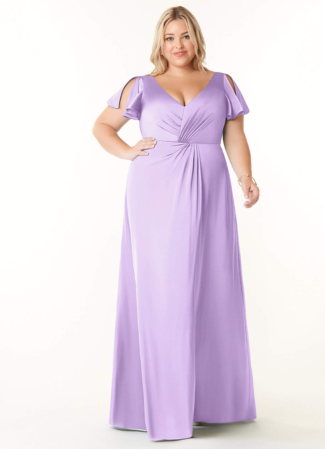 Lilac Azazie Soren Stretch Satin Dress Bridesmaid Dresses Azazie