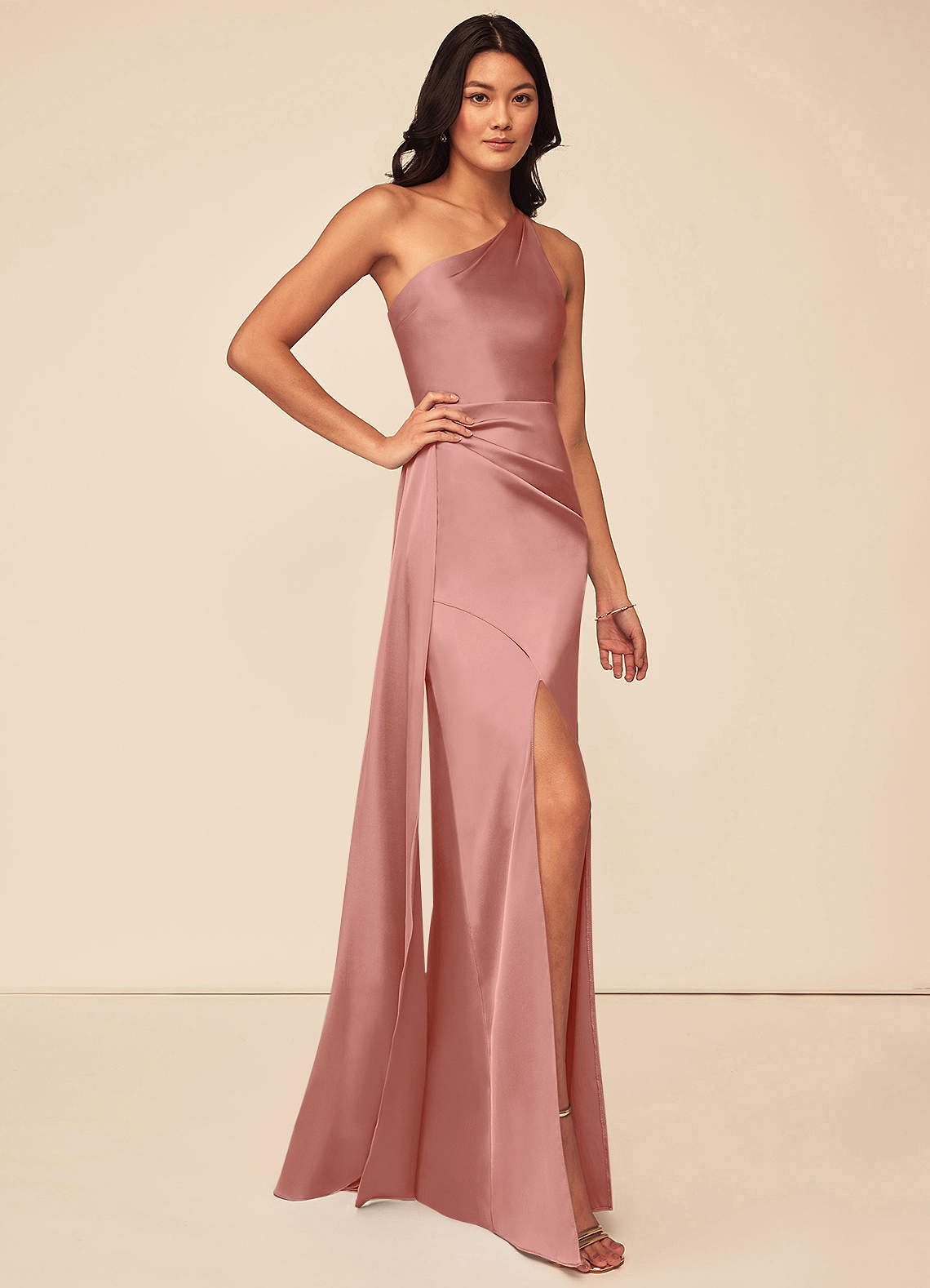 Rosette Azazie Maron Stretch Satin Dress Bridesmaid Dresses Azazie