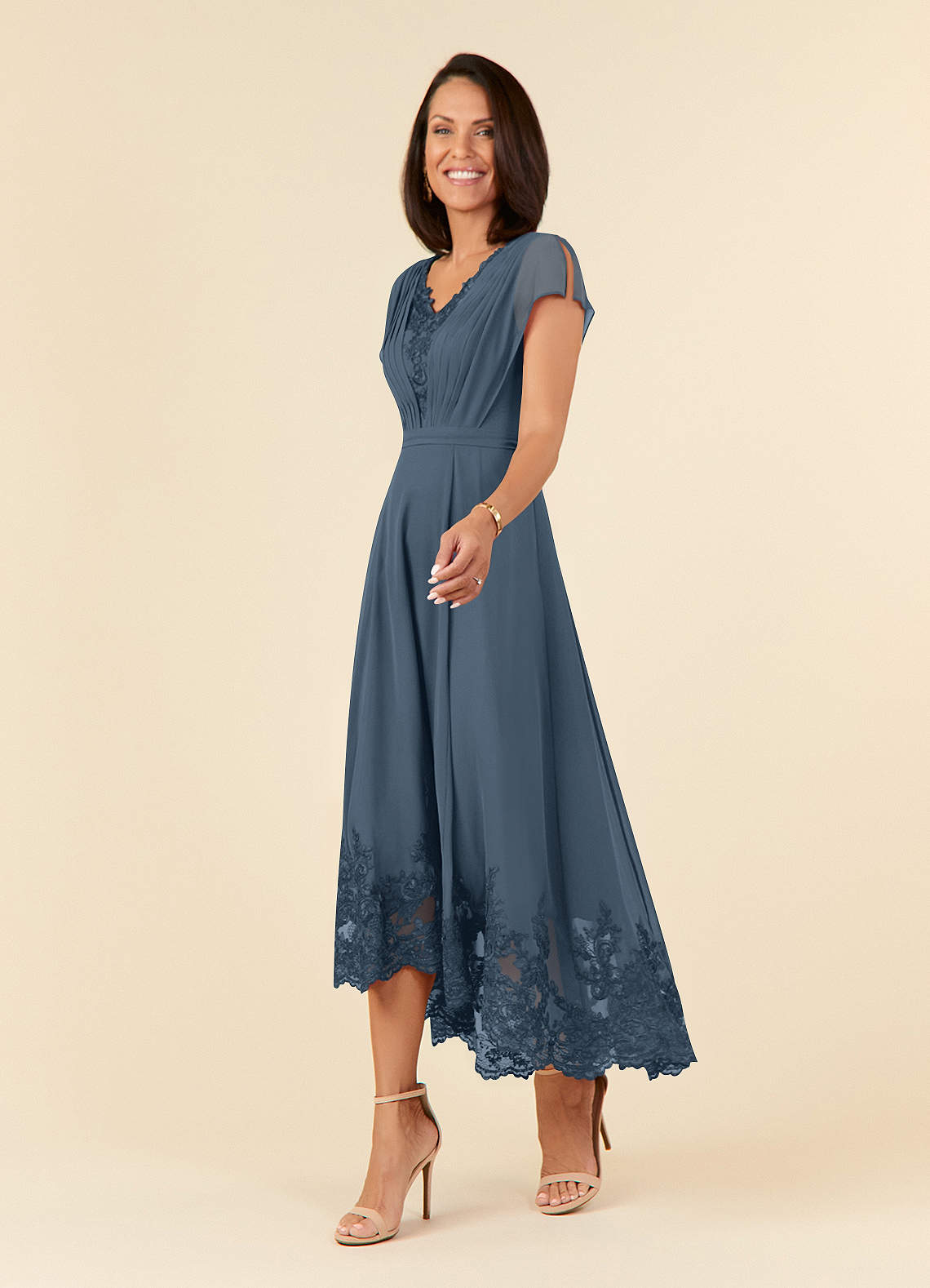 Azazie Palana Neptune A Line Lace Chiffon Dress Azazie