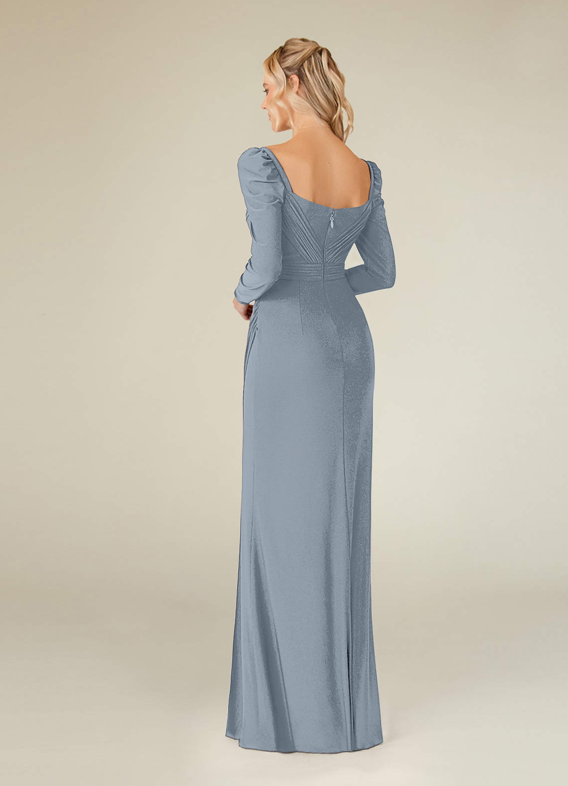 Dusty Blue Azazie Loraina Sheath Sweetheart Neckline Luxe Knit Floor