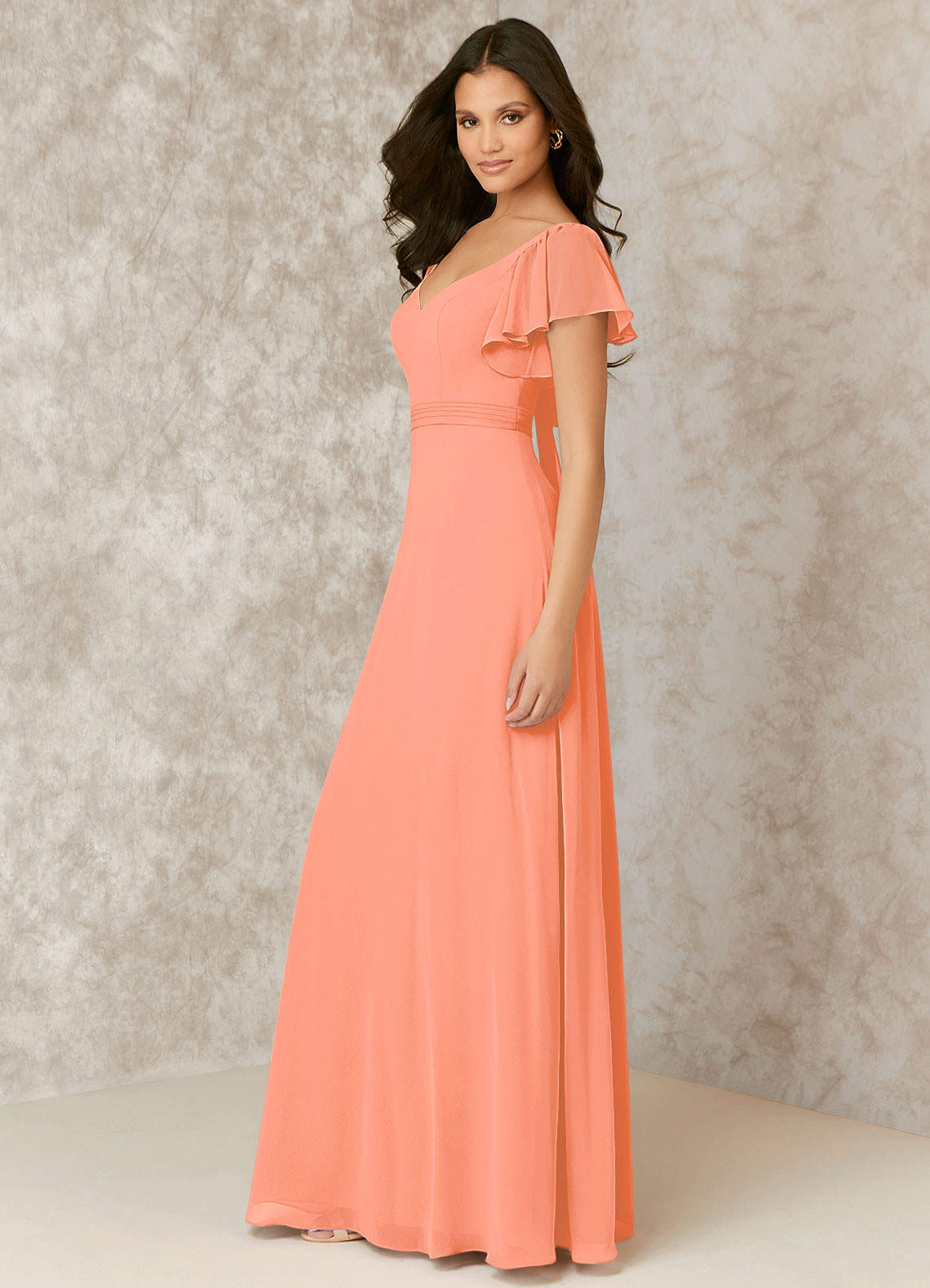 Sunset Flutter Sleeve Chiffon A Line Dress Bridesmaid Dresses Azazie