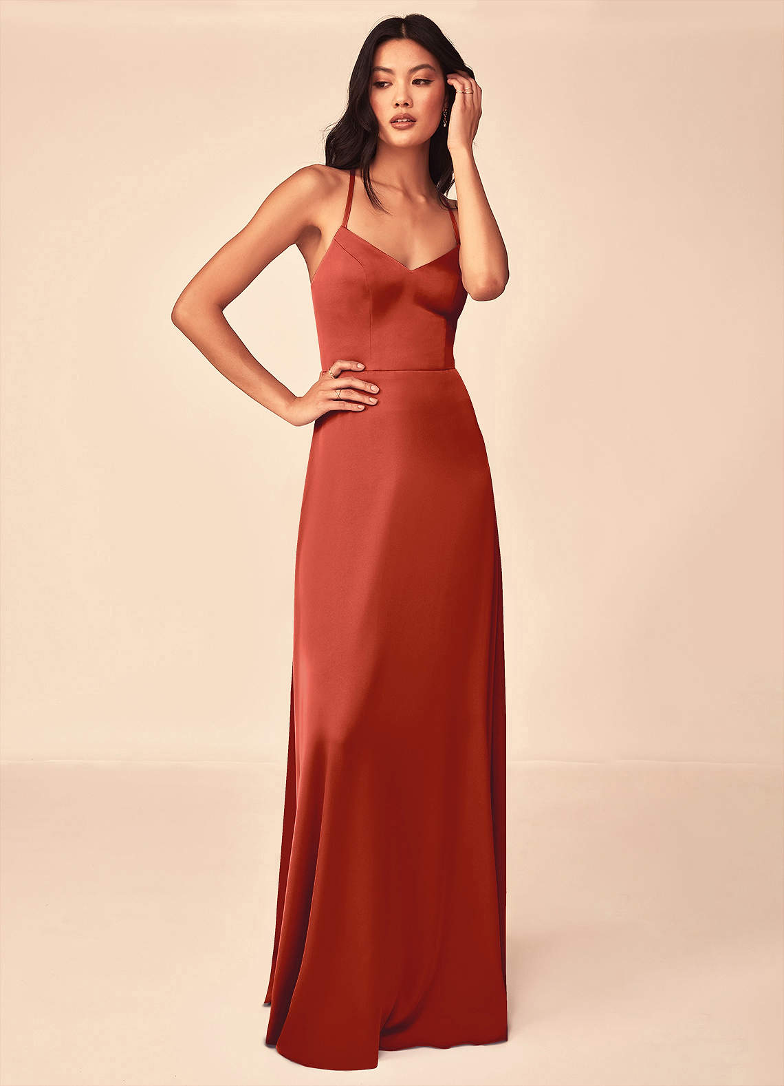 Rust Azazie Mei Stretch Satin Dress Bridesmaid Dresses Azazie