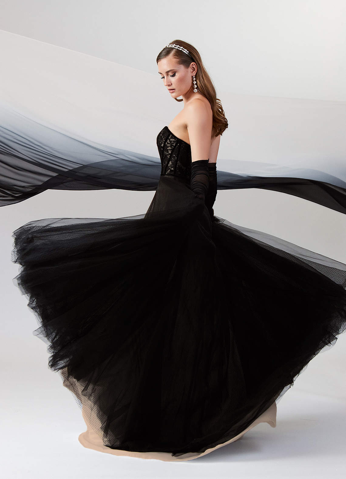 Azazie Persephone Black Nude Ball Gown Lace Tulle Dress Azazie