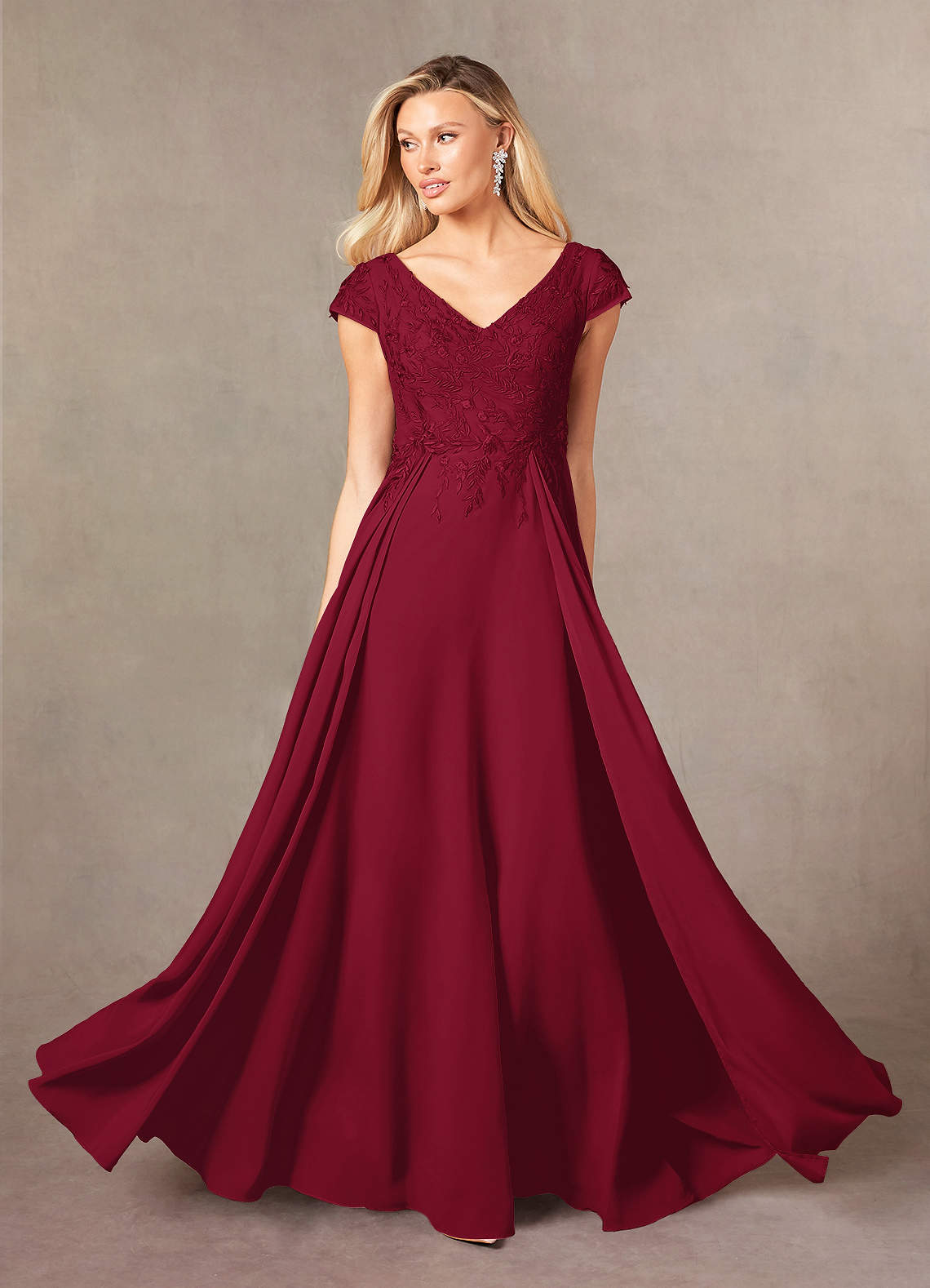 Burgundy Azazie Rosemarie A Line Lace Floor Length Dress Azazie