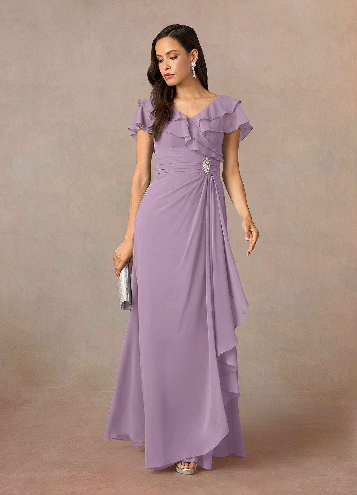 Azazie Snapdragon Wisteria A Line V Neck Ruched Chiffon Dress Azazie