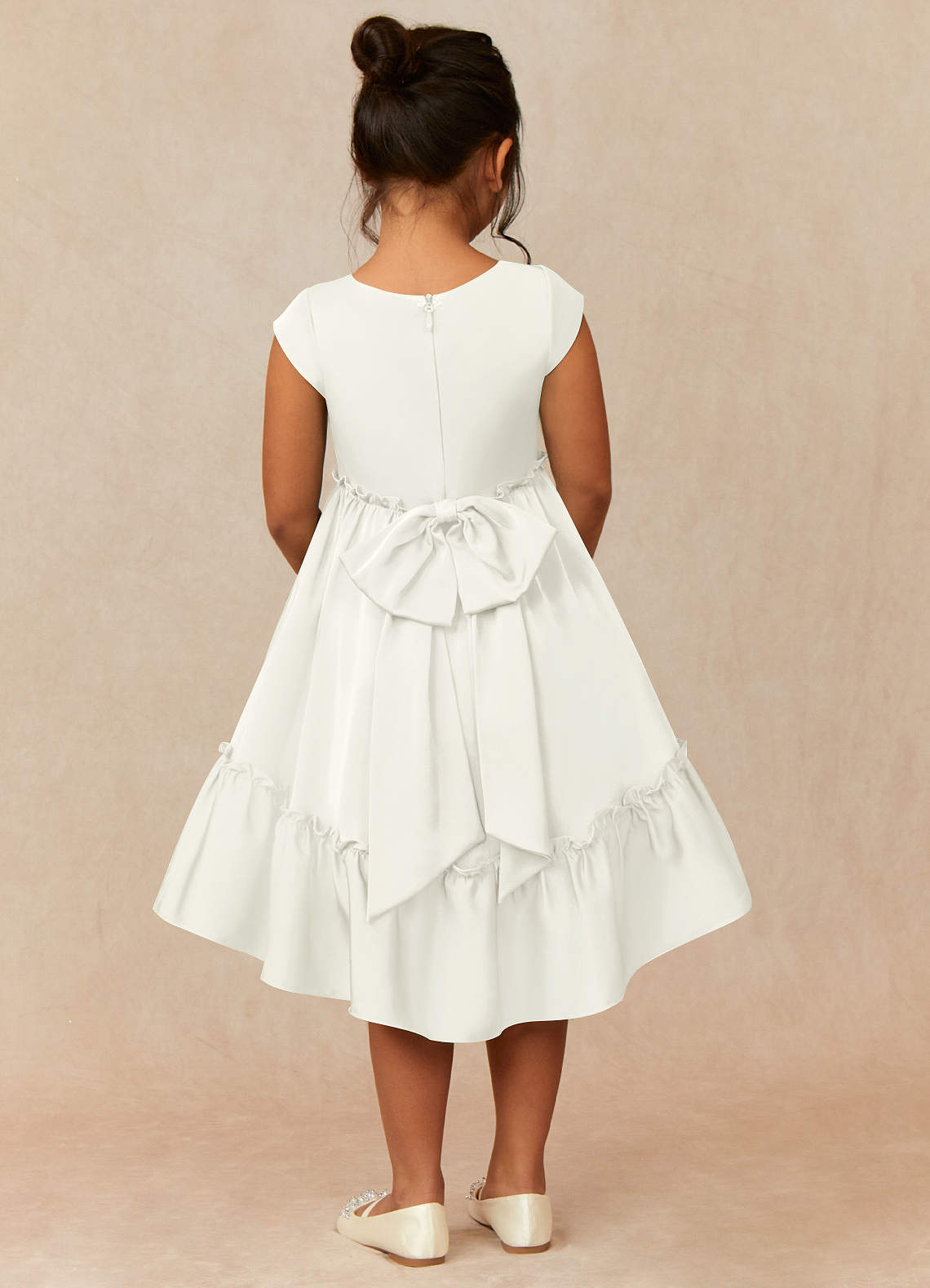 Ivory Azazie Lee Ivory A Line Bow Stretch Satin Dress Azazie