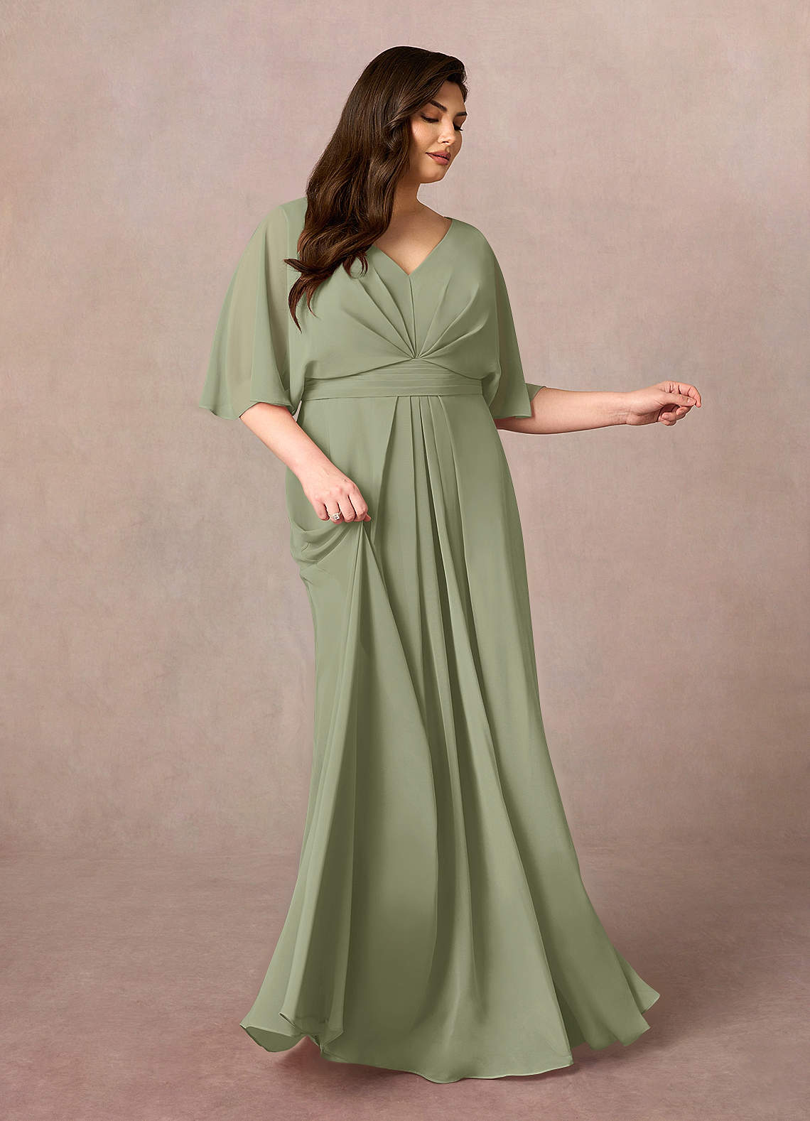 Azazie Oksana Pistachio A Line V Neck Pleated Chiffon Dress Azazie