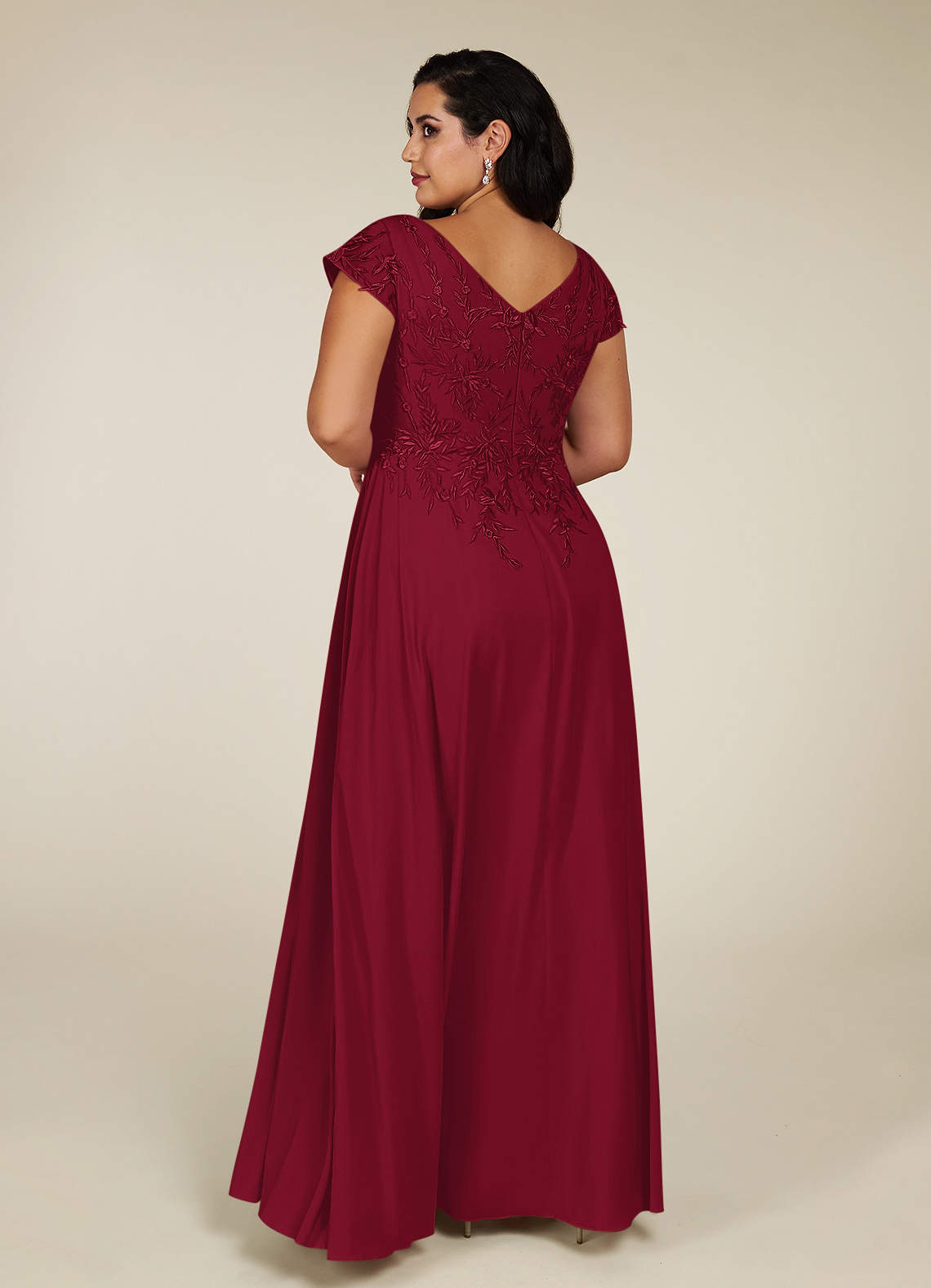 Burgundy Azazie Rosemarie A Line Lace Floor Length Dress Azazie