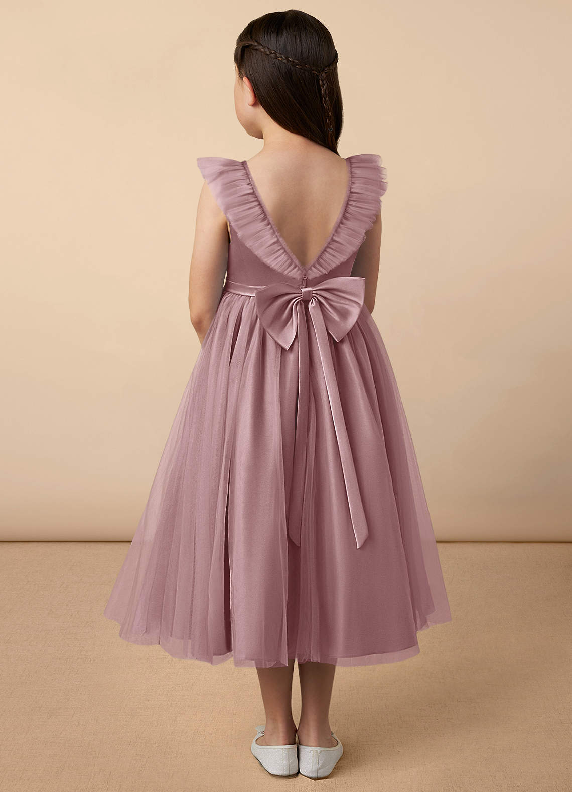 Azazie Dolly Dusty Rose A Line Bow Tulle Dress Azazie