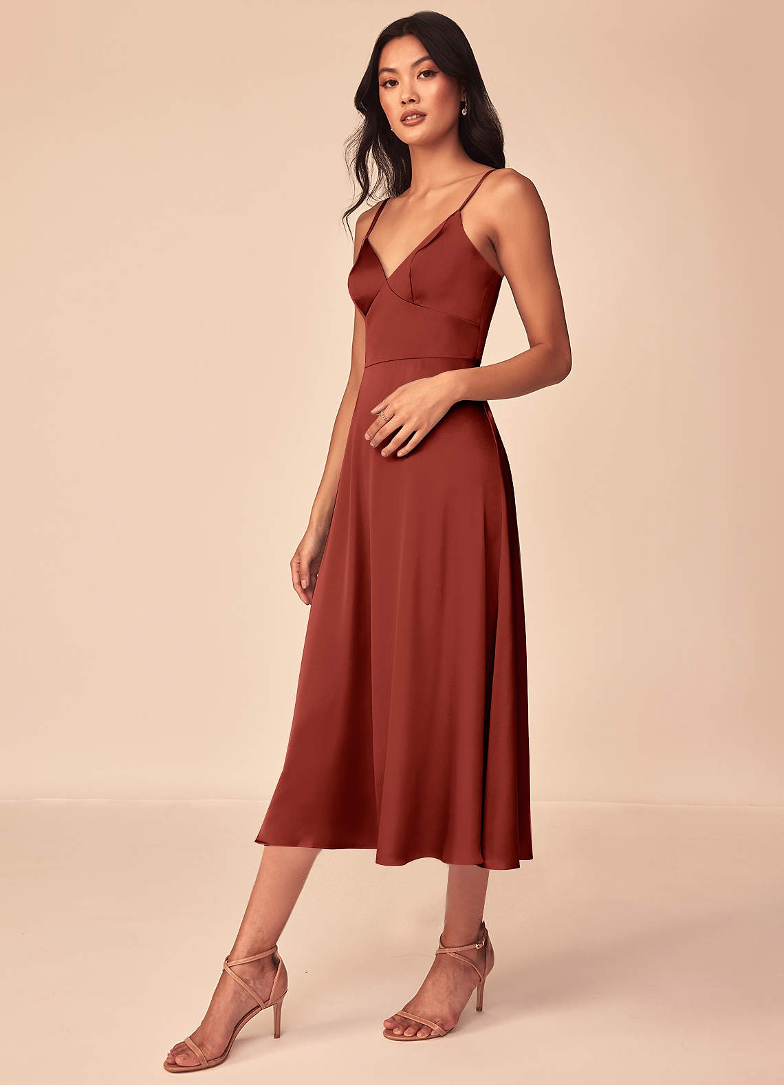 Azazie Dottie Stretch Satin Dress Terracotta Bridesmaid Dresses Azazie