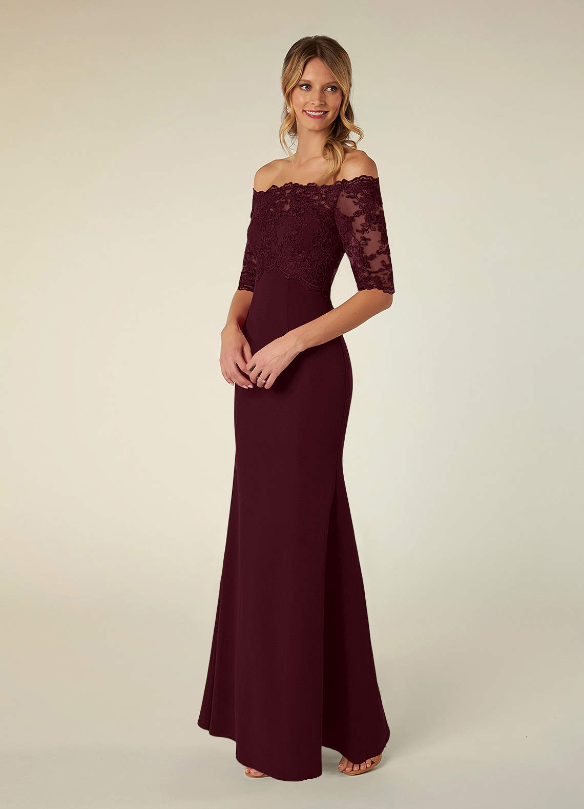 Azazie Jette Cabernet Mermaid Off The Shoulder Lace Dress Azazie