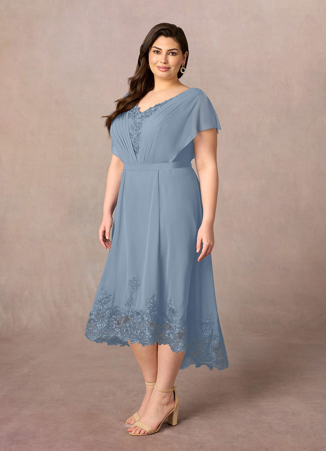 Dusty Blue Azazie Palana Dusty Blue A Line Lace Chiffon Dress Azazie