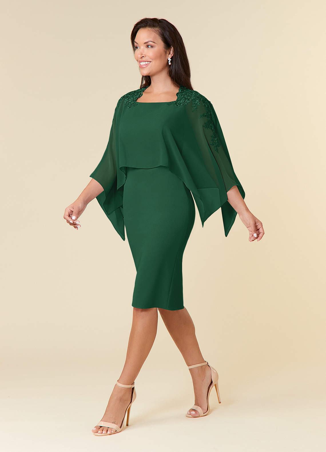 Dark Green Azazie Maryam Sheath Lace Chiffon Knee Length Dress Azazie