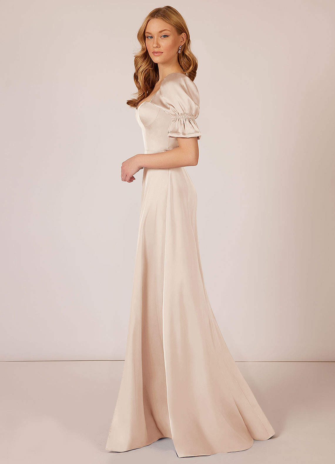 White Alabaster Azazie Harlie Stretch Satin Dress Bridesmaid Dresses