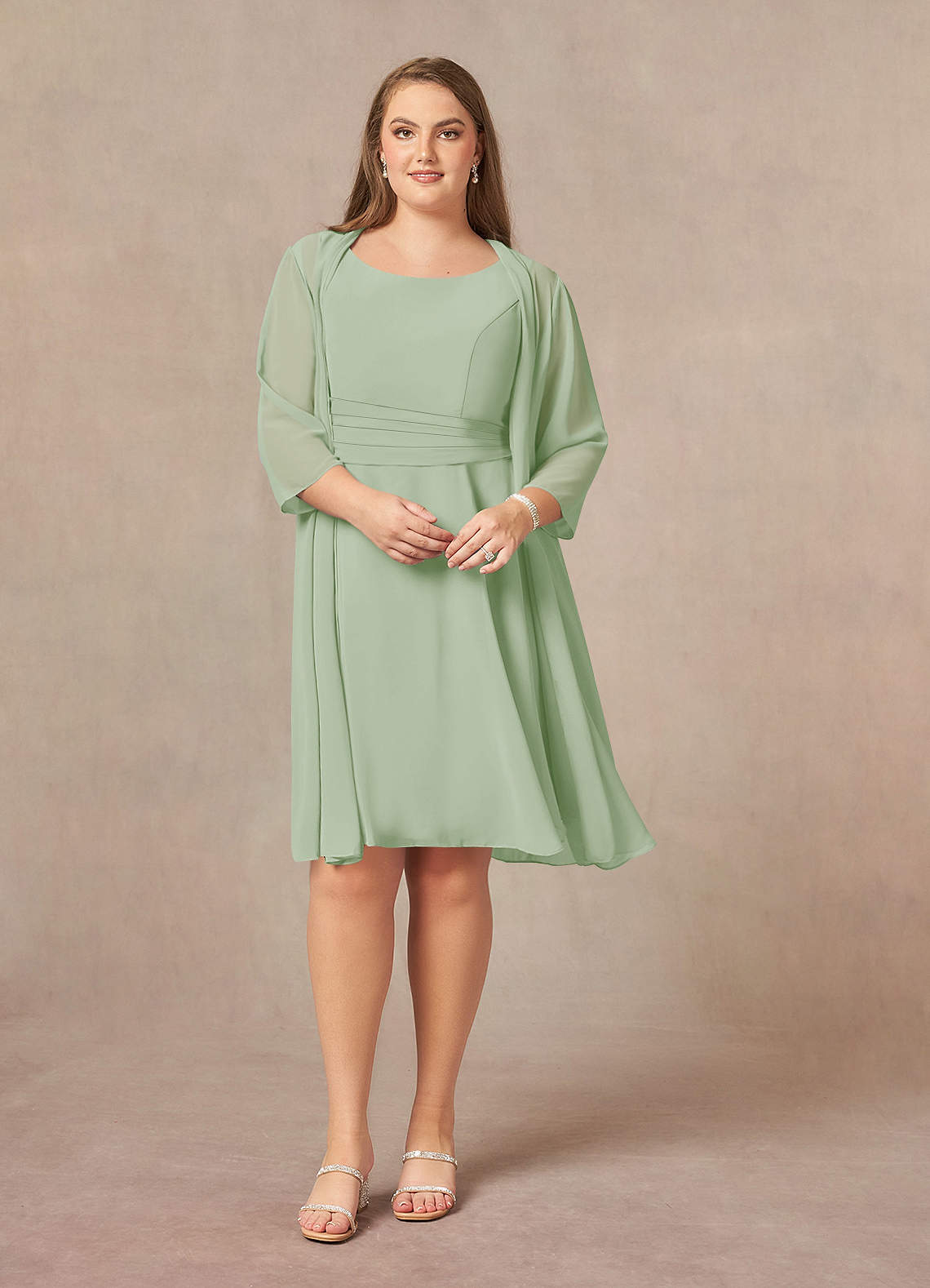 Azazie Shirley Dusty Sage A Line Scoop Pleated Chiffon Dress Azazie