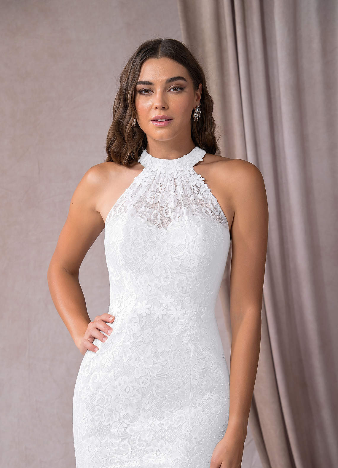 Diamond White Azazie Irelynn Mermaid Sequins Lace Chapel Train Dress