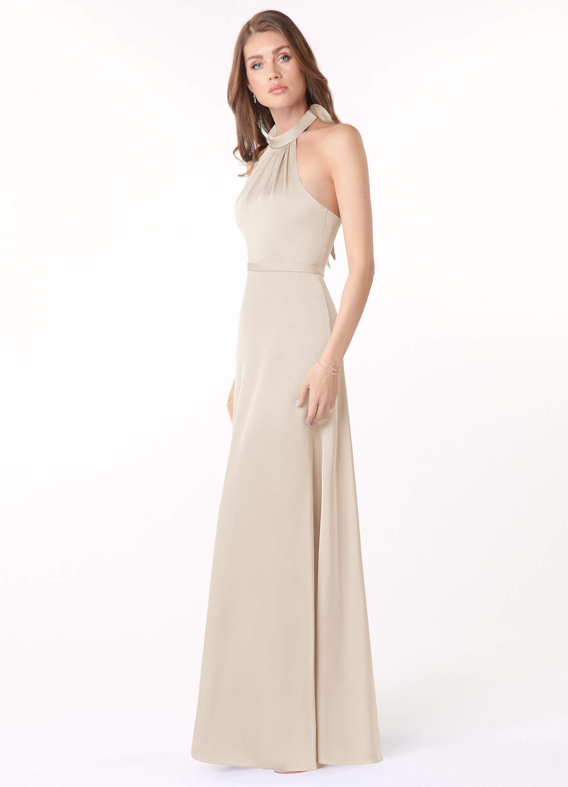 Azazie Delmar Stretch Satin Dress White Alabaster Bridesmaid Dresses