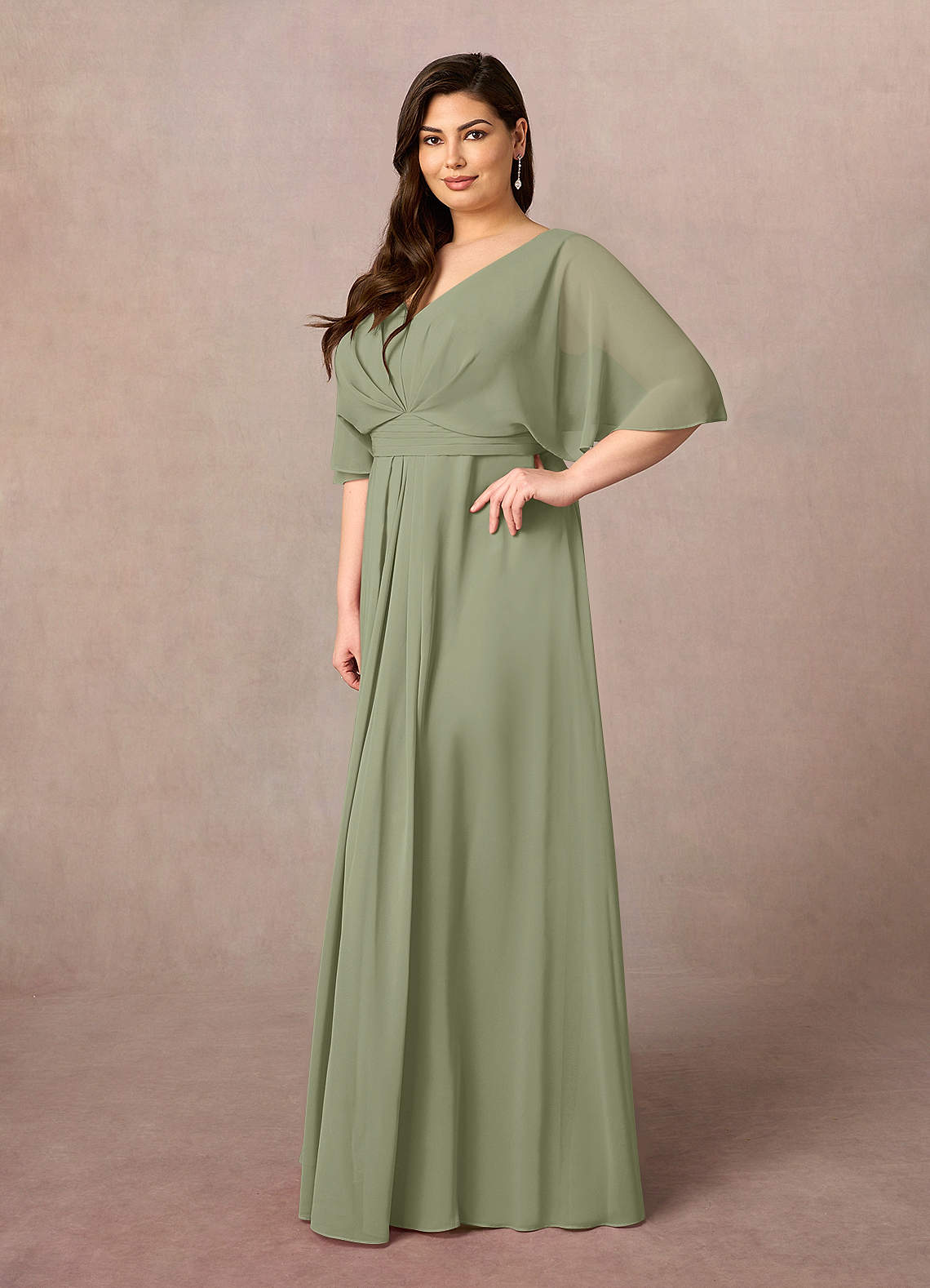 Azazie Oksana Pistachio A Line V Neck Pleated Chiffon Dress Azazie