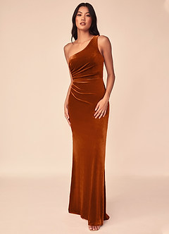 Azazie Argan Velvet Dress Burnt Orange Bridesmaid Dresses Azazie