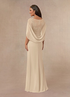 Azazie Hera Champagne A Line Lace Capelet Chiffon Dress Sample Dress