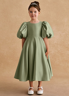 Azazie Sugarplum Pistachio A Line With Sleeves Matte Satin Dress Azazie