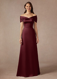 Azazie Amelia Cabernet A Line Off The Shoulder Stretch Satin Dress