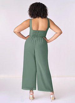 Eucalyptus Shirred V Neck Chiffon Jumpsuit Bridesmaid Dresses Azazie