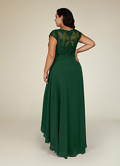 Dark Green Azazie Irmeli A Line Lace Chiffon Asymmetrical Dress Azazie