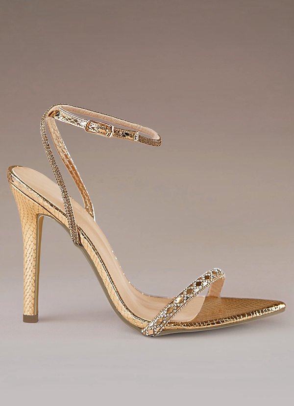 Gold Gold Pointed Rhinestone High Heels Shoes Azazie