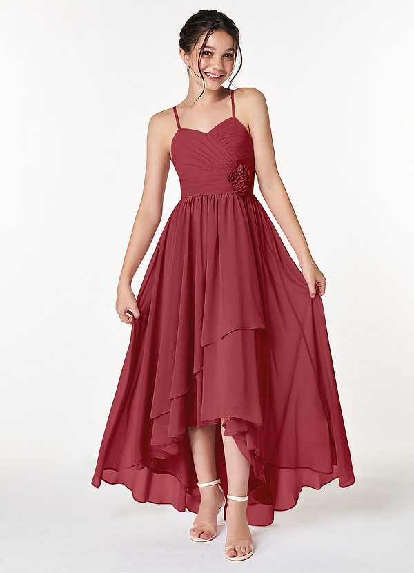 Pomegranate Azazie Catalina JBD Junior Bridesmaid Dresses Azazie