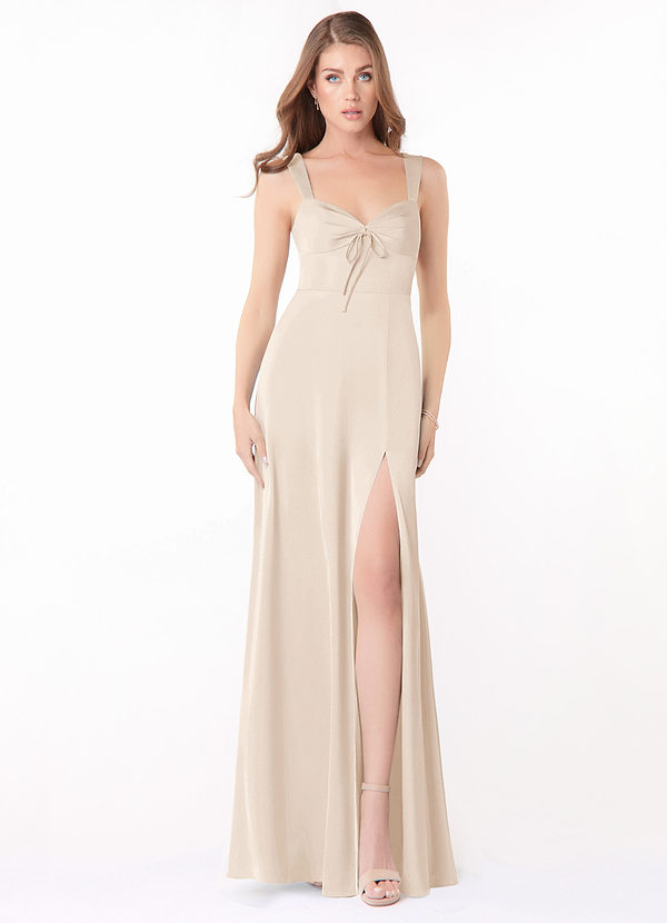 White Alabaster Azazie Alexia Stretch Satin Dress Bridesmaid Dresses