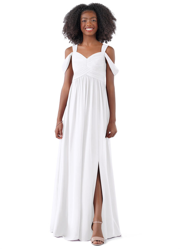 White Azazie Lianne JBD Junior Bridesmaid Dresses Azazie