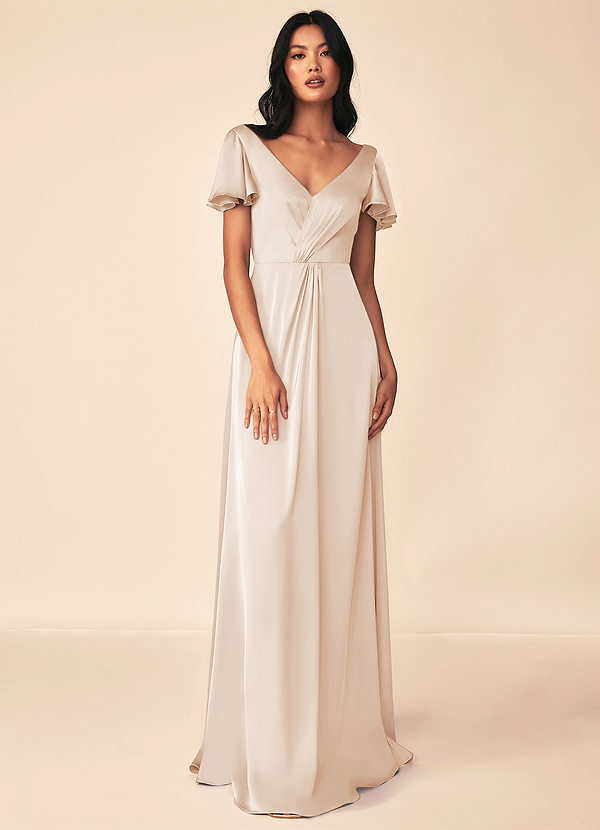 White Alabaster Azazie Soren Stretch Satin Dress Bridesmaid Dresses