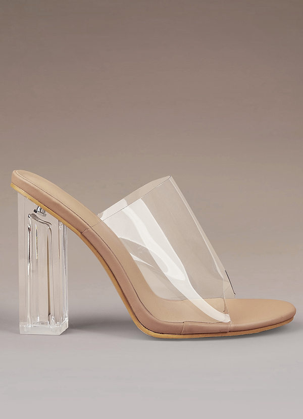 Nude PVC Backless Chunky Heeled Sandals Shoes Azazie