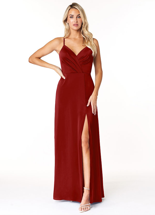 Pomegranate Azazie Madaleine Stretch Satin Dress Bridesmaid Dresses