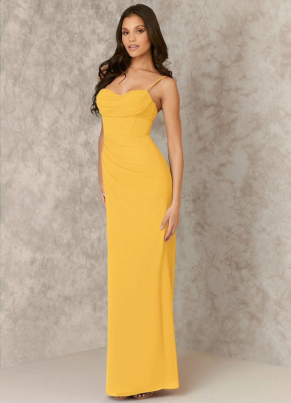 Marigold Corseted Chiffon Column Dress Bridesmaid Dresses Azazie