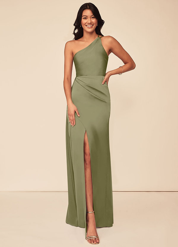 Pistachio Azazie Maron Stretch Satin Dress Bridesmaid Dresses Azazie