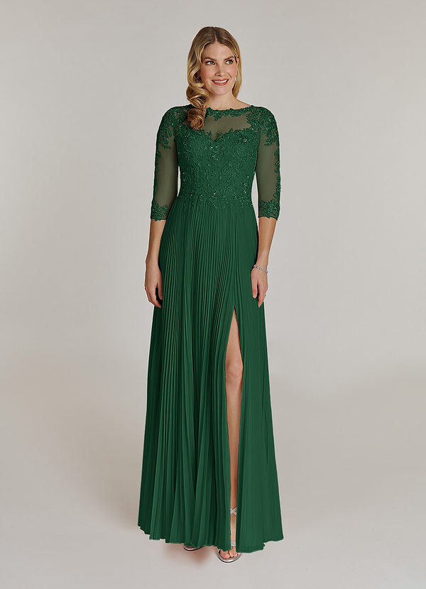 Azazie Corinne Dark Green A Line Sequins Chiffon Dress Azazie CA