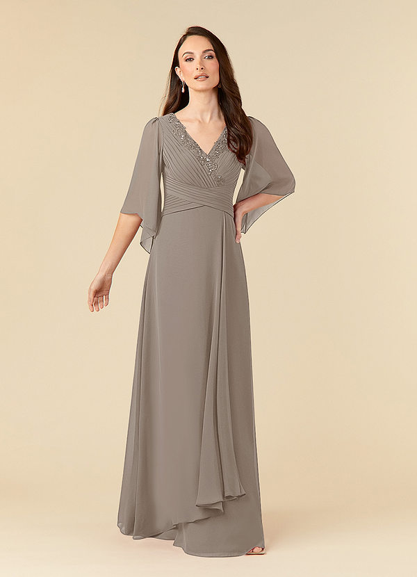 Taupe Azazie Bermuda A Line Sequins Chiffon Floor Length Dress Azazie