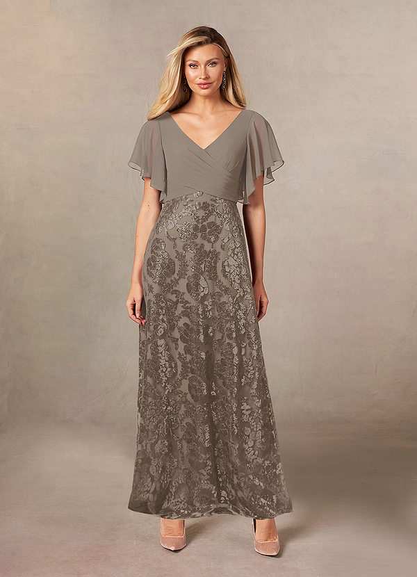 Taupe Azazie Irahis A Line Sequins Chiffon Ankle Length Dress Azazie