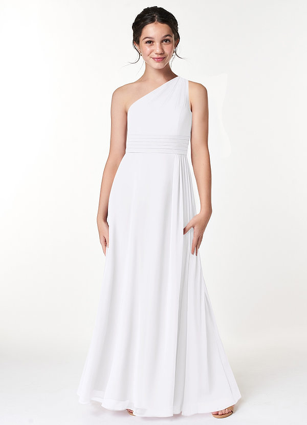 White Azazie Cleo JBD Junior Bridesmaid Dresses Azazie