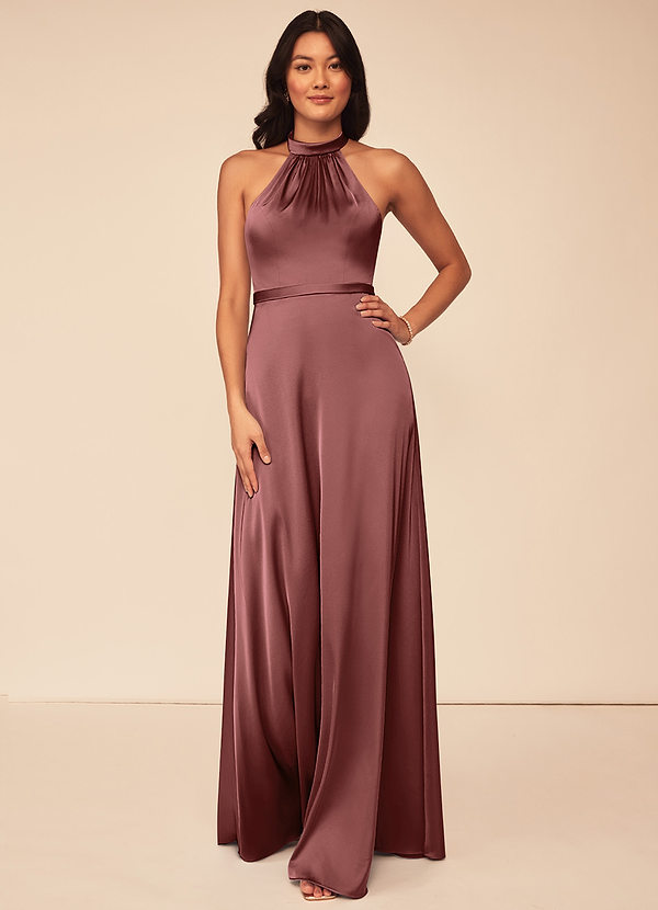 Amethyst Azazie Delmar Stretch Satin Dress Bridesmaid Dresses Azazie