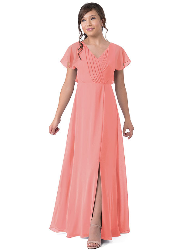 Coral Azazie Rylee JBD Junior Bridesmaid Dresses Azazie